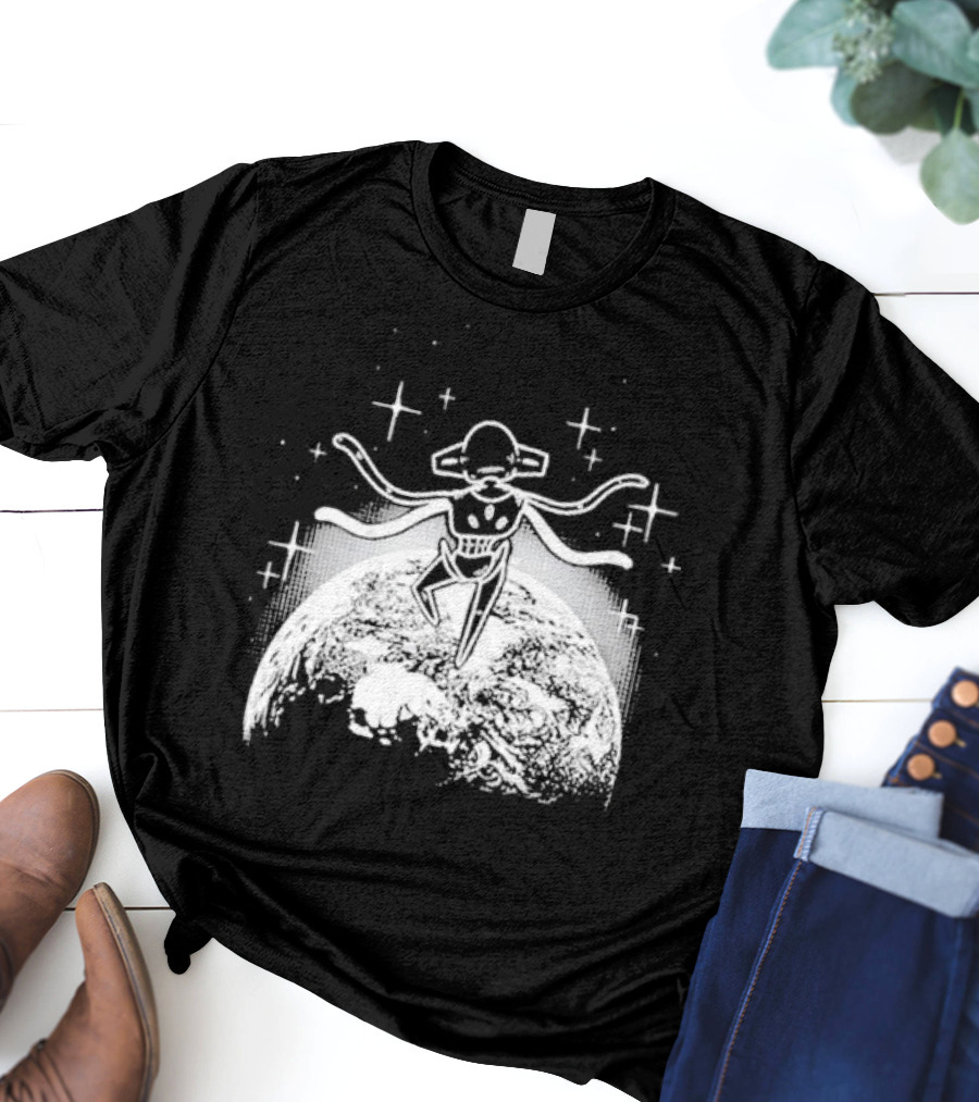 Snacky Boy Deoxys Floating Above Earth With Stars T-Shirt