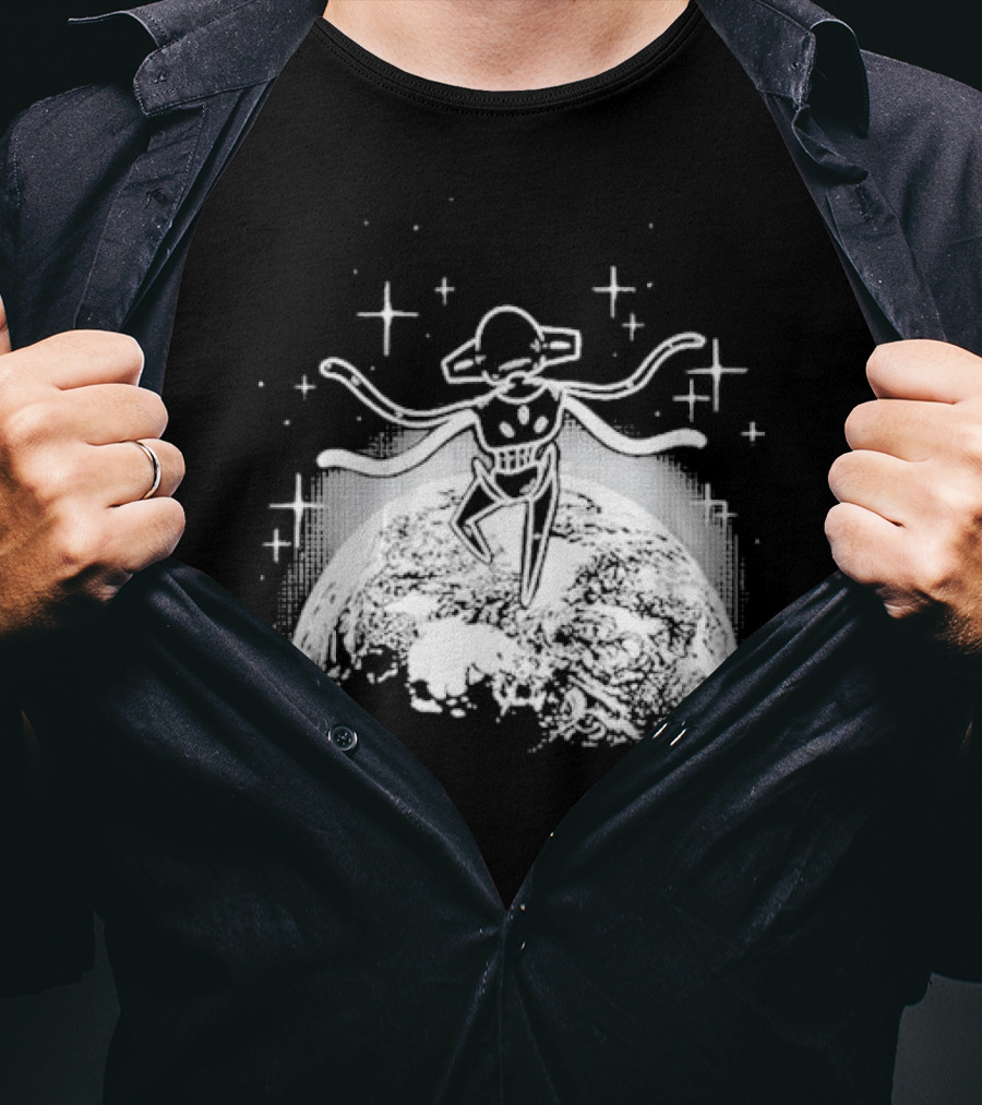 Snacky Boy Deoxys Floating Above Earth With Stars T-Shirt