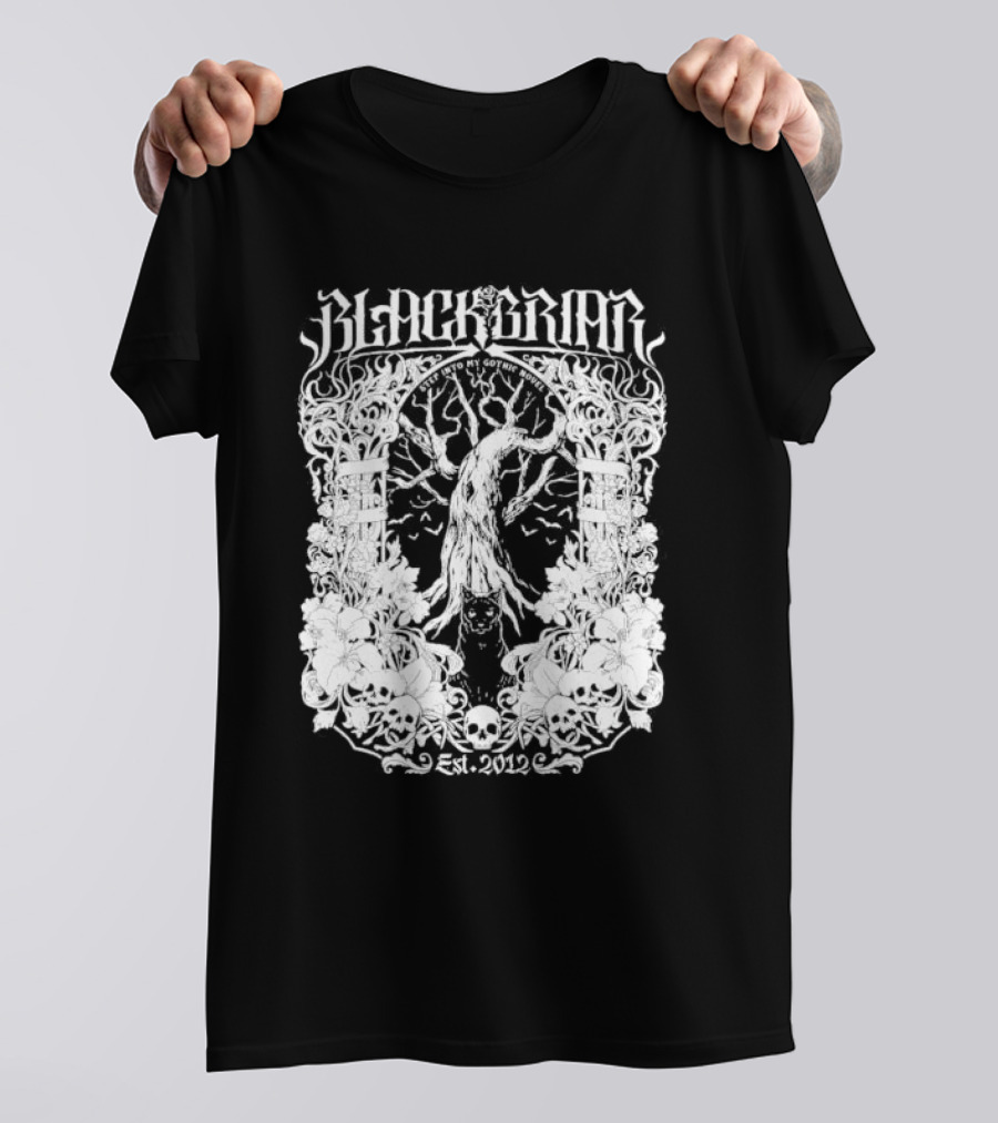 Blackbriar Gothic Novel Est. 2012 Tree Skulls Floral T-Shirt