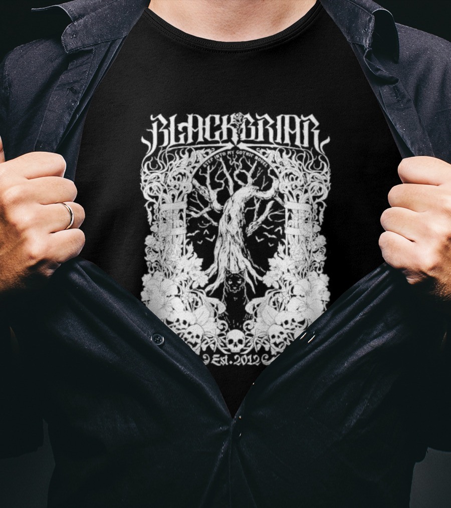 Blackbriar Gothic Novel Est. 2012 Tree Skulls Floral T-Shirt