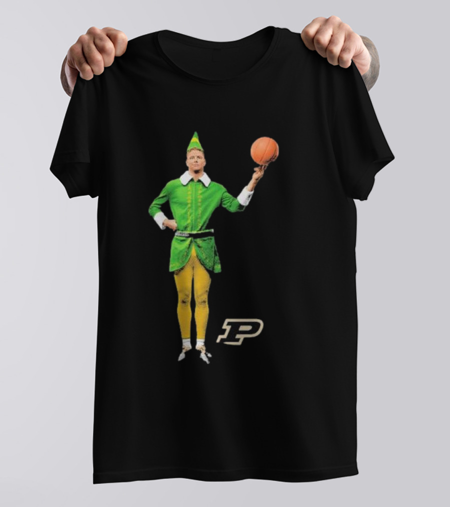 Caleb The Elf Purdue Boilermakers Basketball Elf Holding Basketball With Purdue T-Shirt