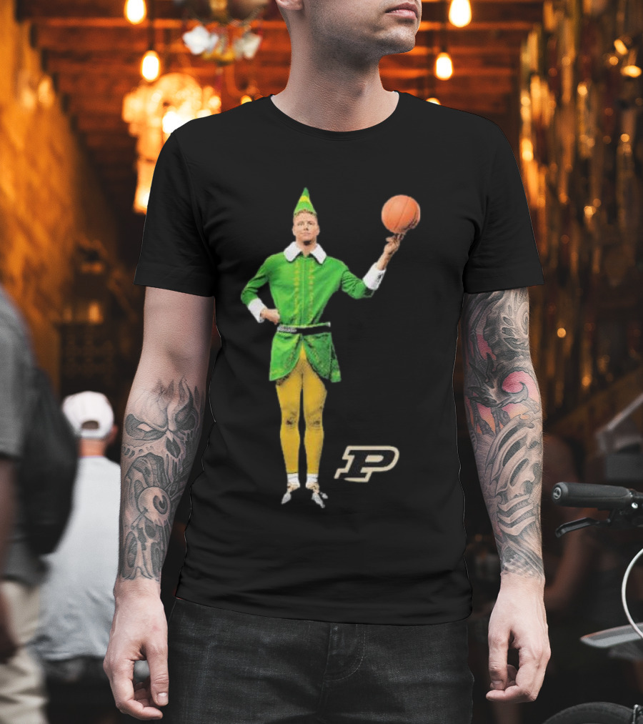 Caleb The Elf Purdue Boilermakers Basketball Elf Holding Basketball With Purdue T-Shirt