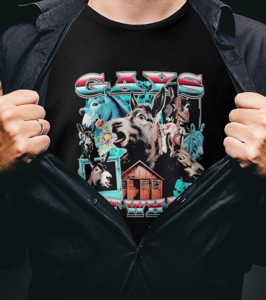 Gays Eat What Donkeys Collage With Flowers And Barn T-Shirt