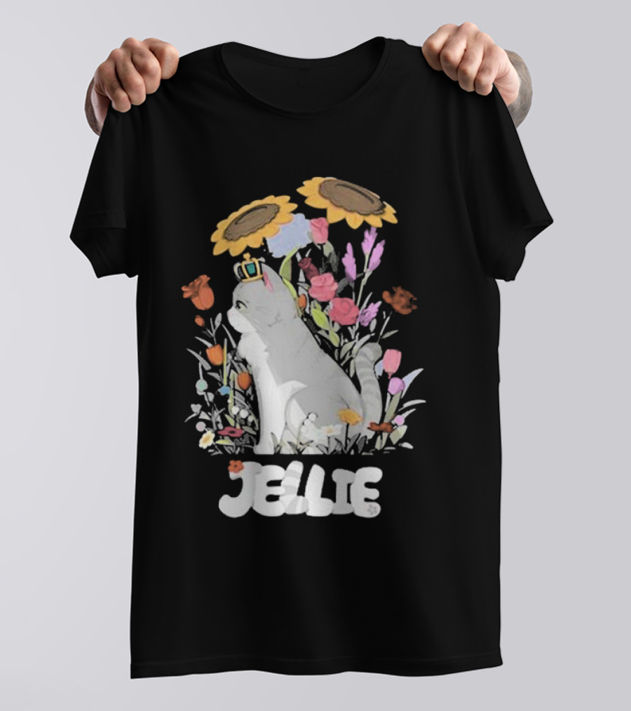 Goodtimeswithscar Jellie Cat In Floral Crown Garden With Sunflowers T-Shirt