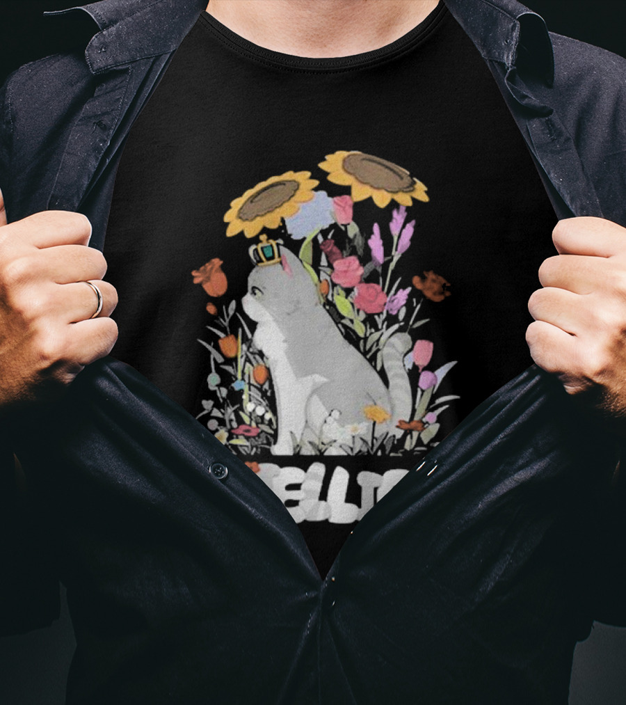 Goodtimeswithscar Jellie Cat In Floral Crown Garden With Sunflowers T-Shirt