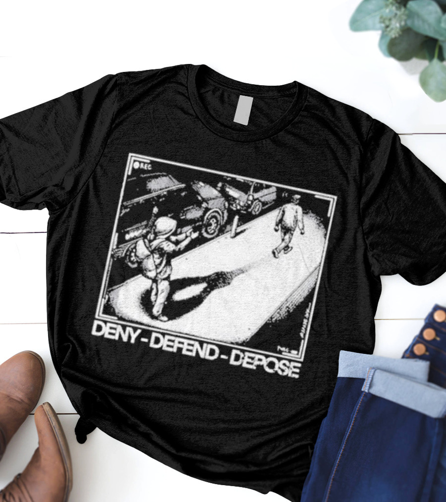 Deny Defend Depose Punk With A Camera Street Confrontation Scene T-Shirt