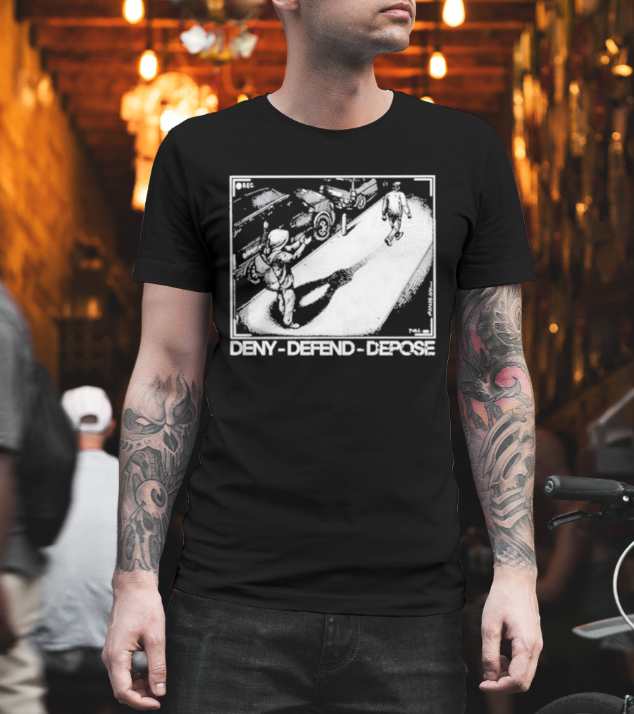 Deny Defend Depose Punk With A Camera Street Confrontation Scene T-Shirt
