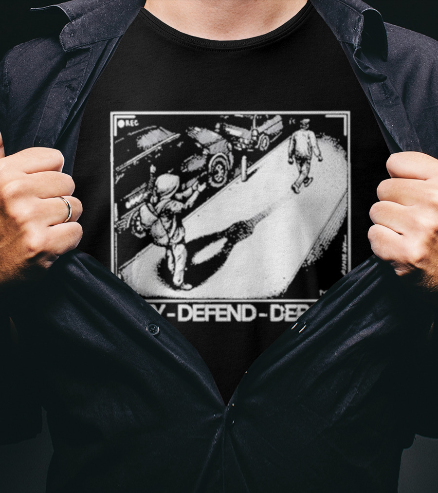 Deny Defend Depose Punk With A Camera Street Confrontation Scene T-Shirt