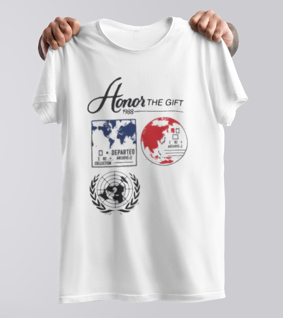 Honor The Gift 1988 Departed Collection Archive-2 World Map And Globe Symbols T-Shirt
