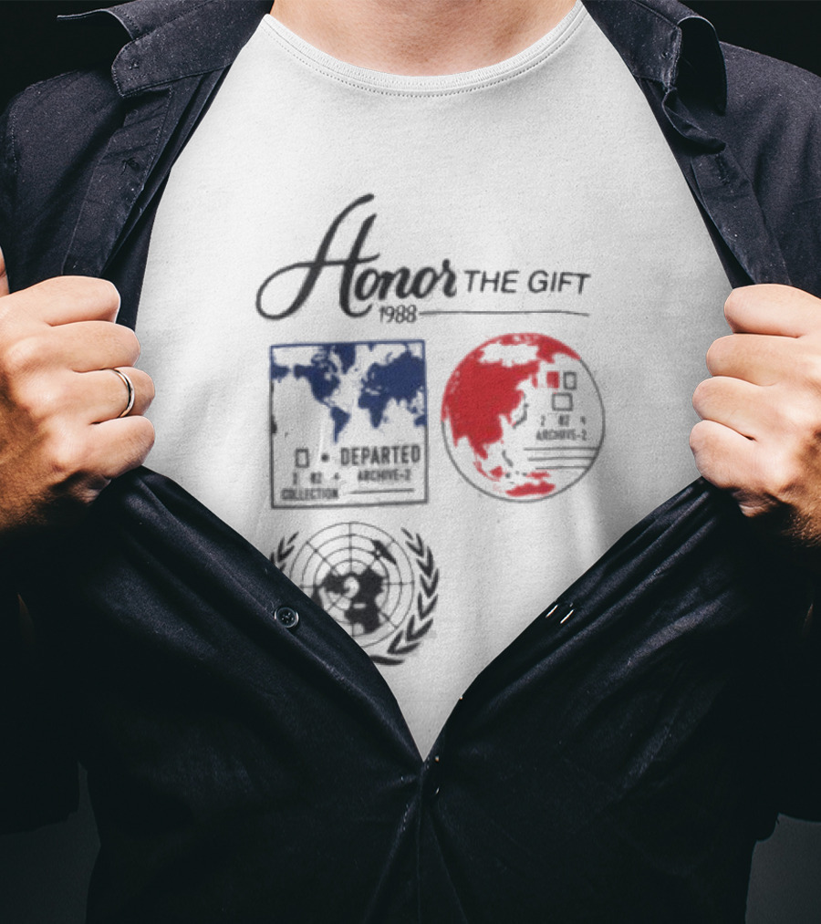Honor The Gift 1988 Departed Collection Archive-2 World Map And Globe Symbols T-Shirt
