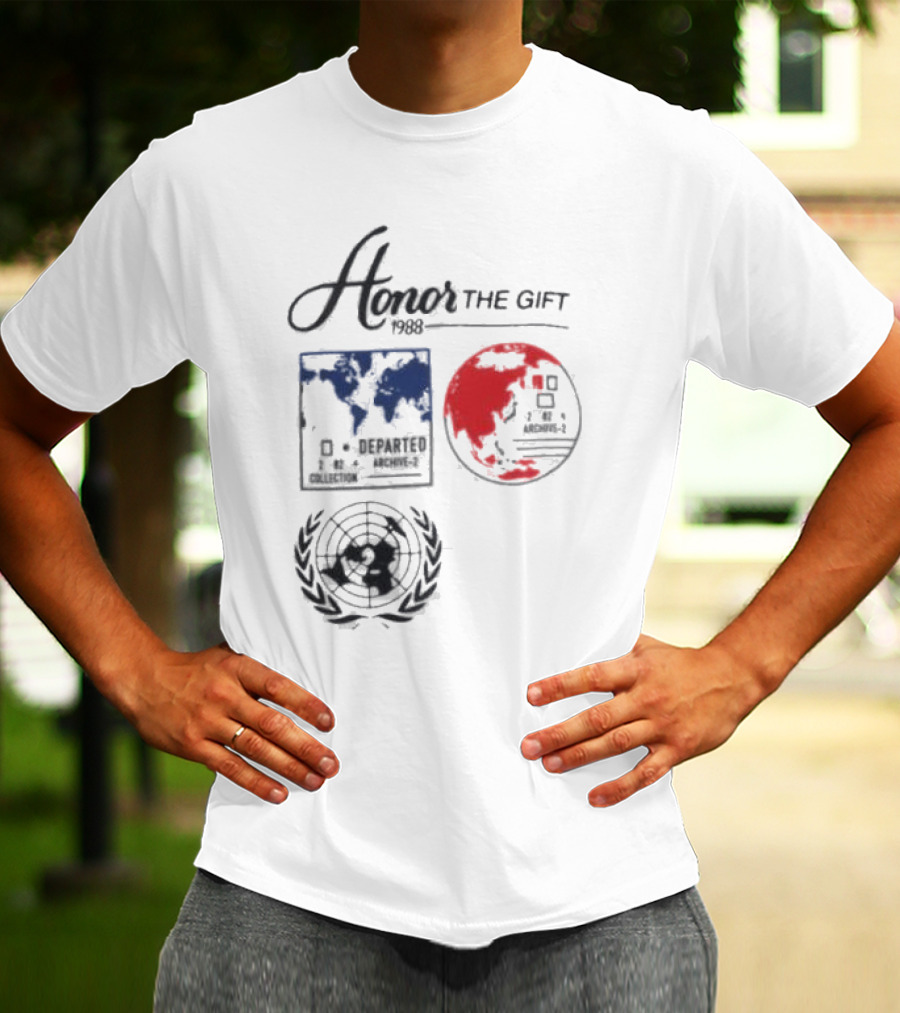 Honor The Gift 1988 Departed Collection Archive-2 World Map And Globe Symbols T-Shirt