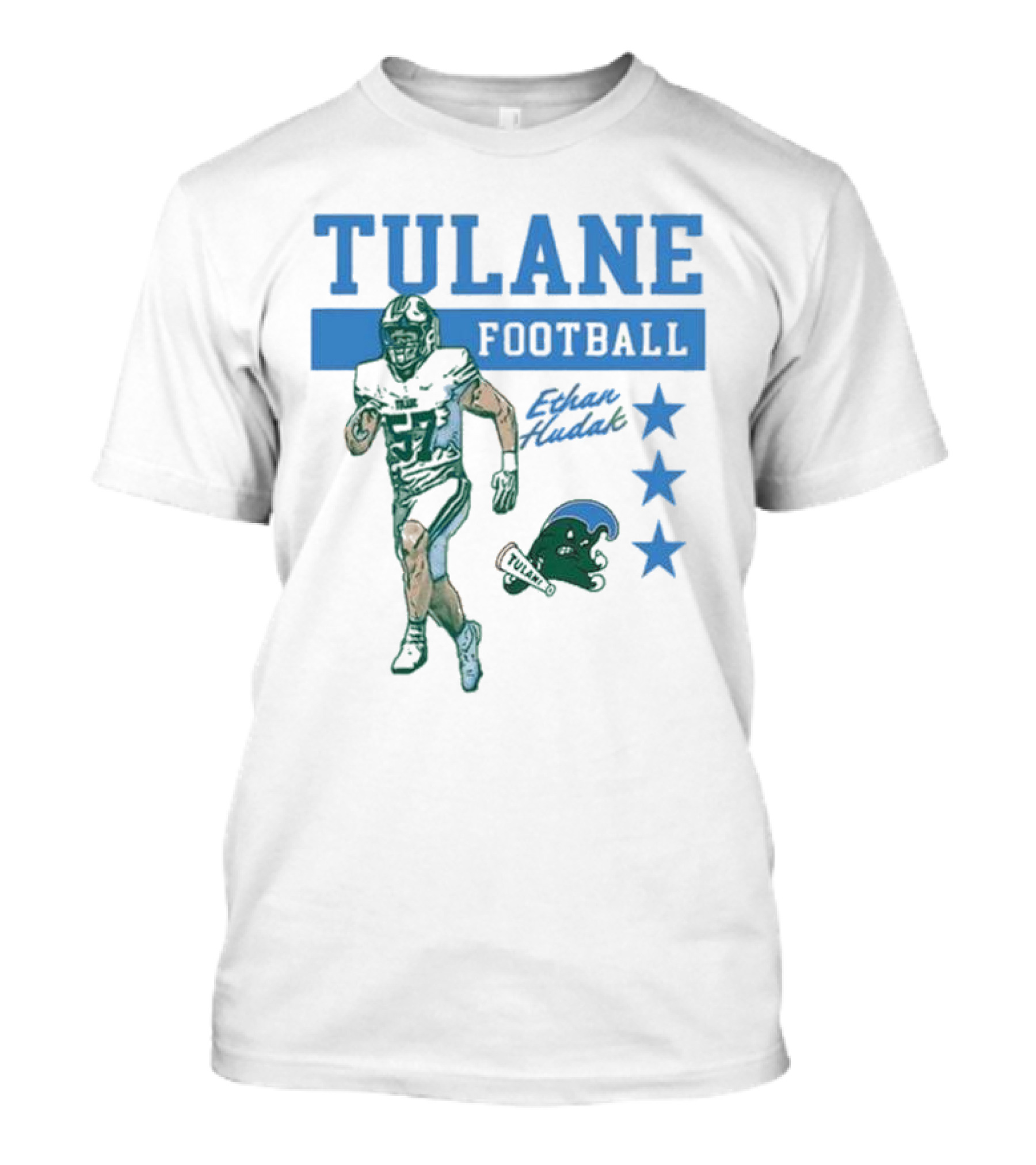 Tulane Football Ethan Hudak Player Graphic And Wave Stars T-Shirt