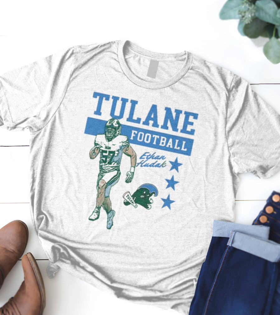 Tulane Football Ethan Hudak Player Graphic And Wave Stars T-Shirt