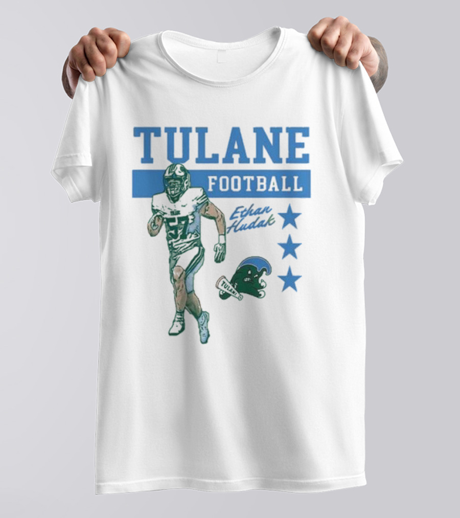 Tulane Football Ethan Hudak Player Graphic And Wave Stars T-Shirt