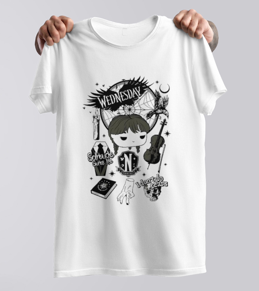 Wednesday Solitude Suits Me I Don’t Do Tears Violin Gothic Style Fan T-Shirt