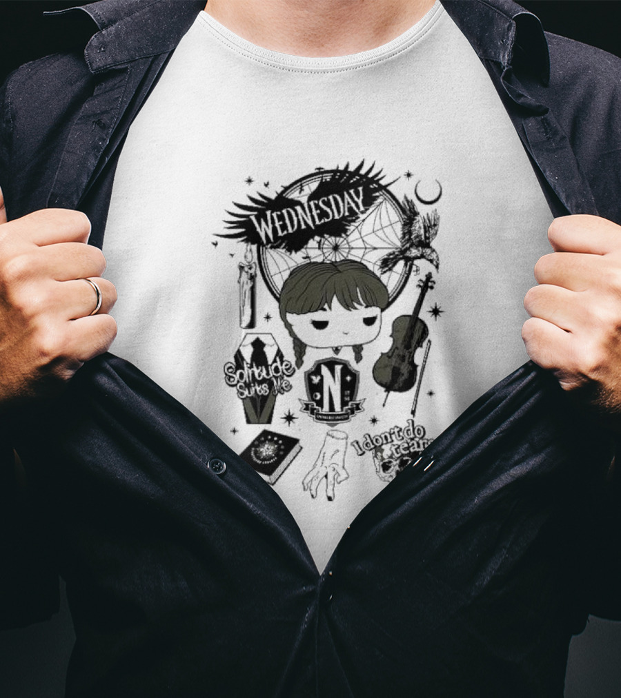 Wednesday Solitude Suits Me I Don’t Do Tears Violin Gothic Style Fan T-Shirt