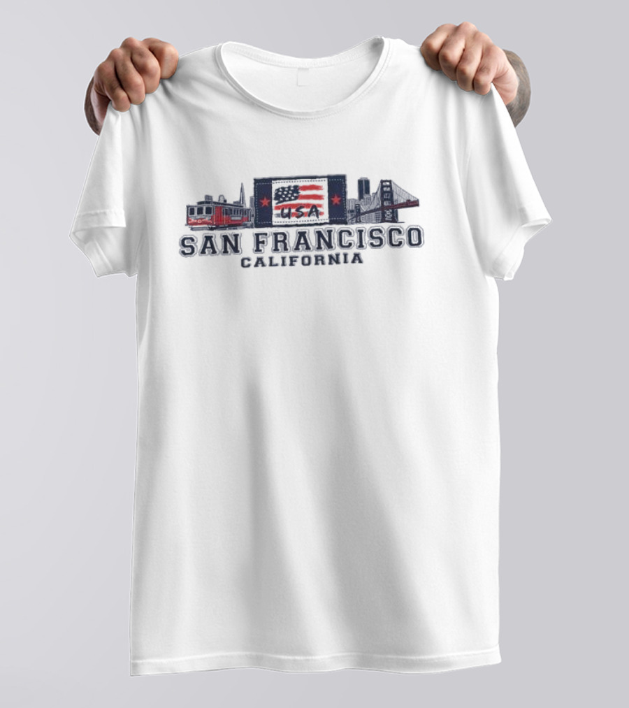 San Francisco California USA Flag Golden Gate Bridge Cable Car T-Shirt