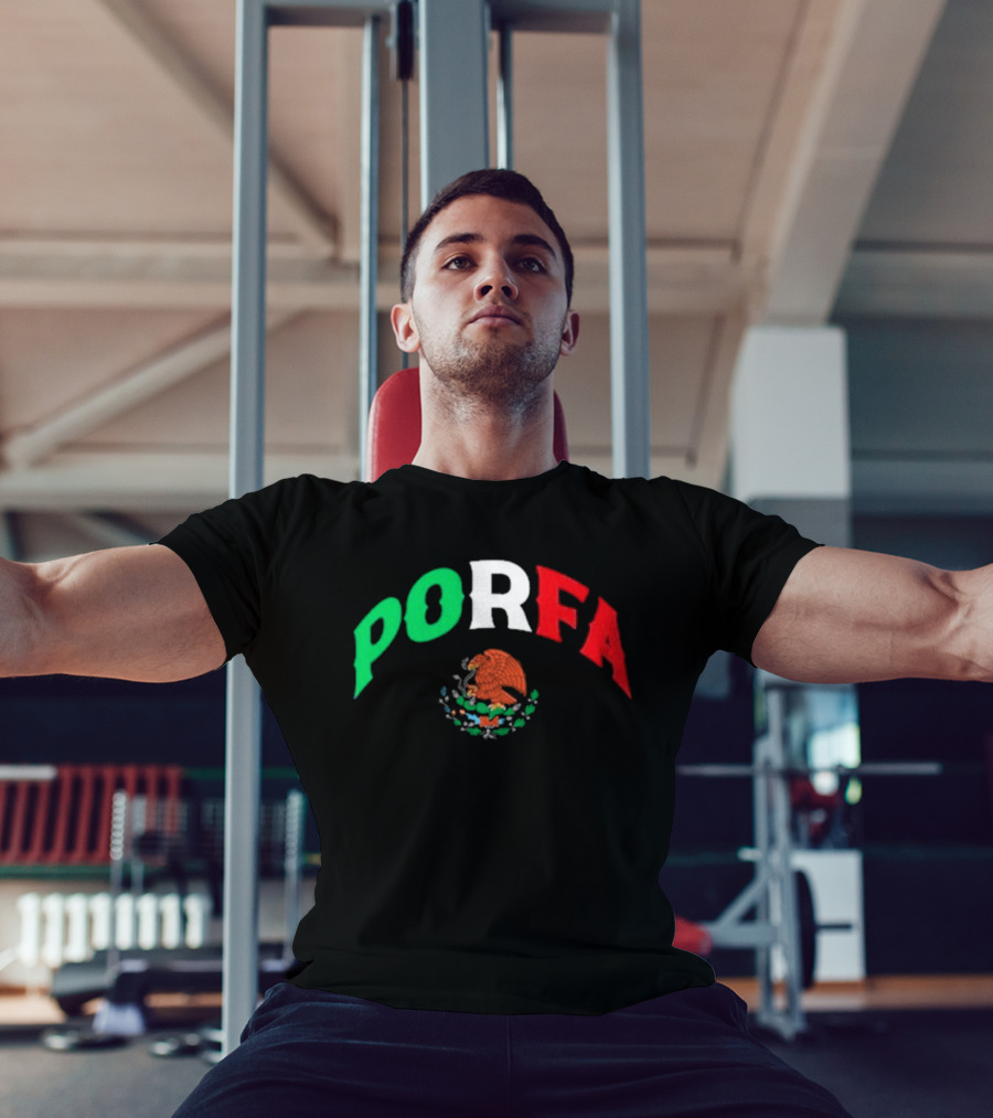 PORFA Mexican Flag Colors With Eagle Emblem T-Shirt