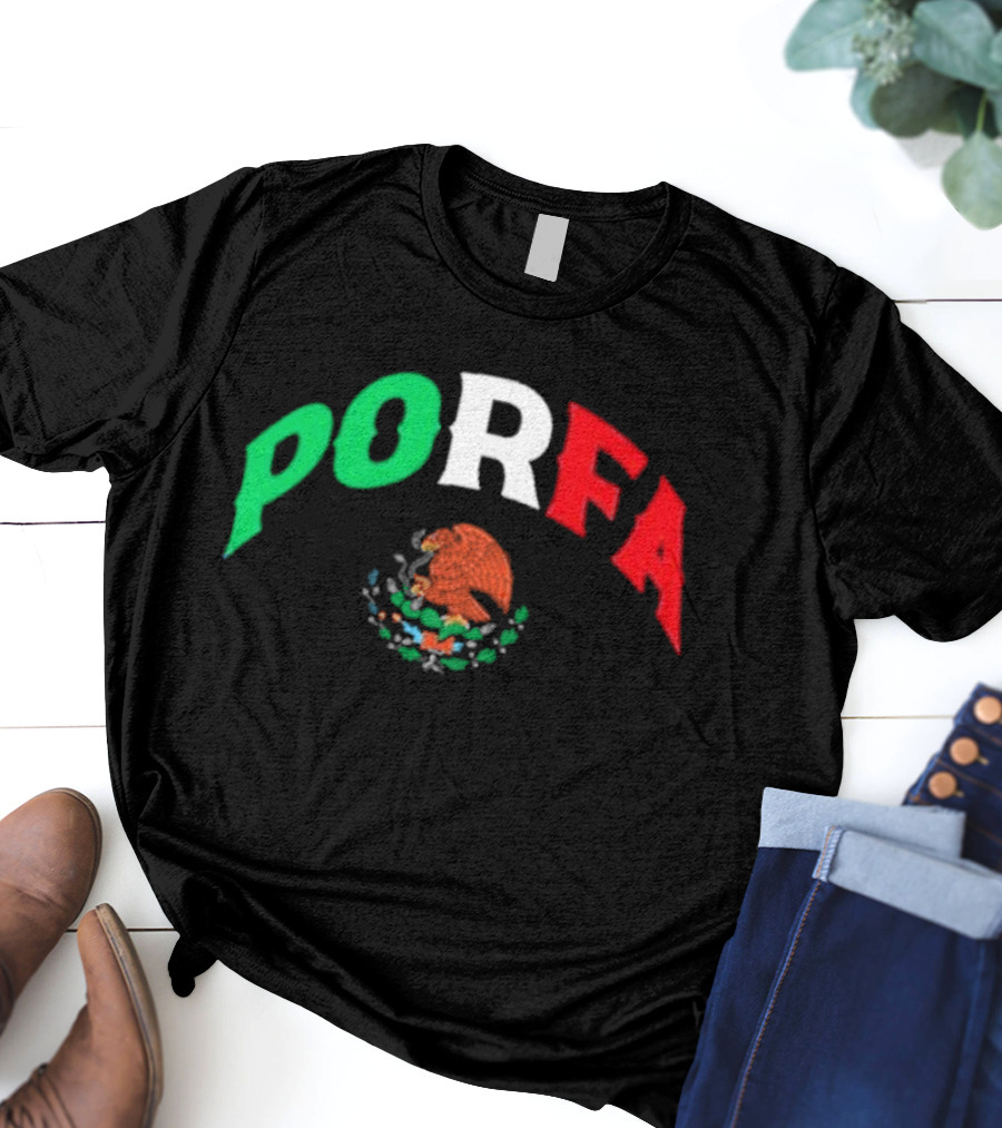 PORFA Mexican Flag Colors With Eagle Emblem T-Shirt