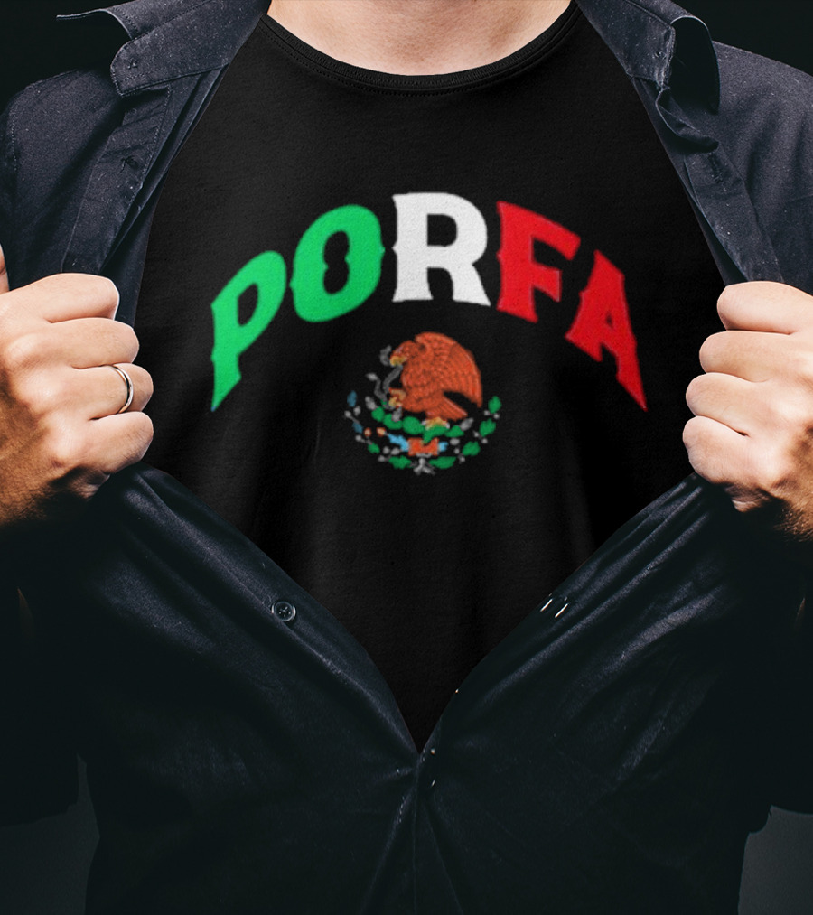 PORFA Mexican Flag Colors With Eagle Emblem T-Shirt