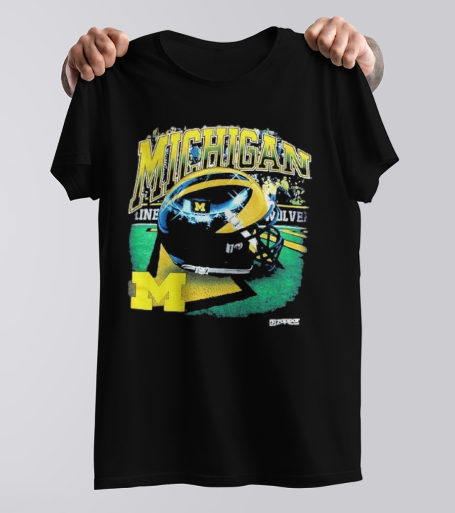 Michigan Wolverines Vintage Arch Shiny Football Helmet NCAA T-Shirt