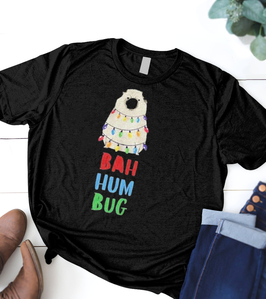 Vito The Pug Bah Hum Bug Christmas Lights Wrapping T-Shirt
