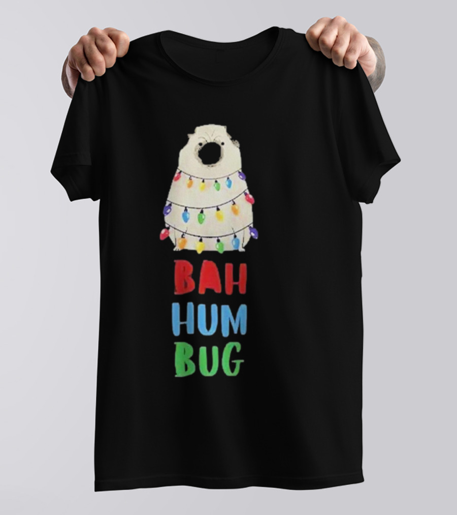 Vito The Pug Bah Hum Bug Christmas Lights Wrapping T-Shirt