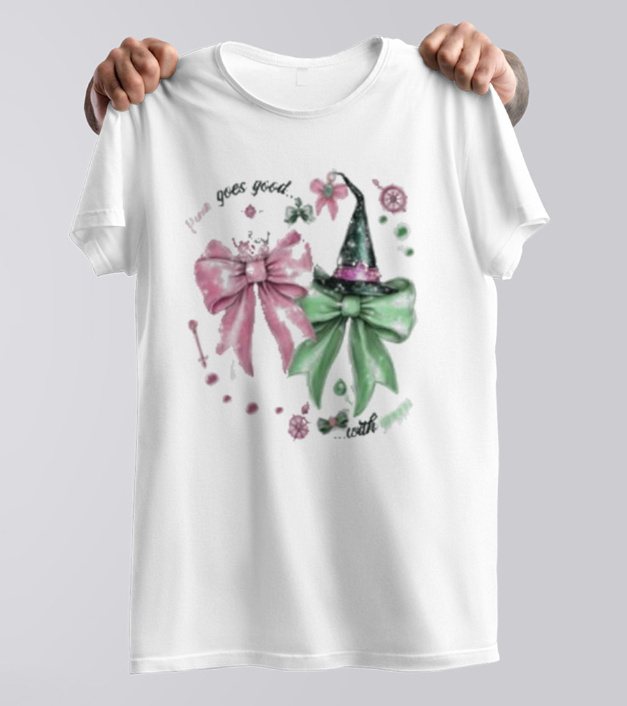 Pink Goes Good Wicked Green Christmas Bow Hat T-Shirt