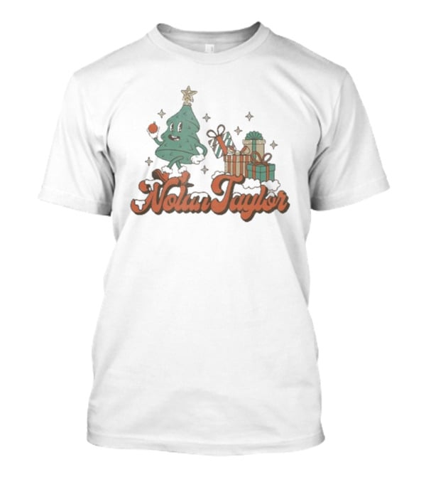 Nolan Taylor Festive Christmas Tree With Gifts And Snowy Stars T-Shirt