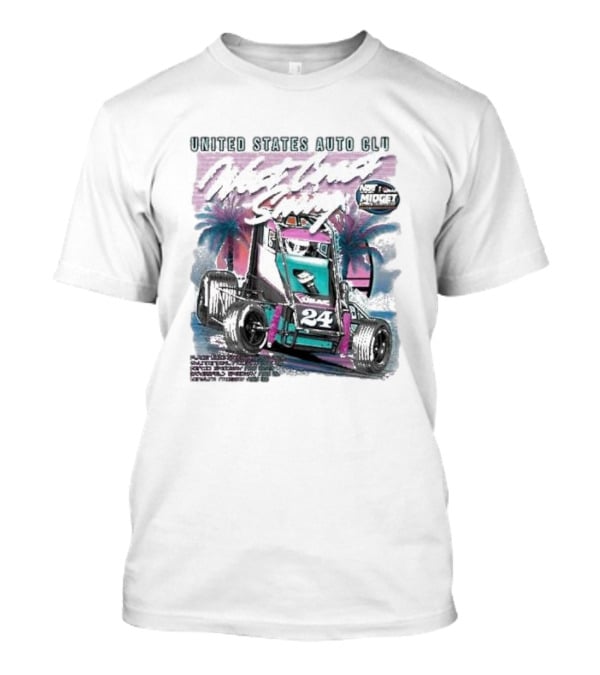 United States Auto Club West Coast Swing National Midget Racing 24 Palm Tree Background T-Shirt