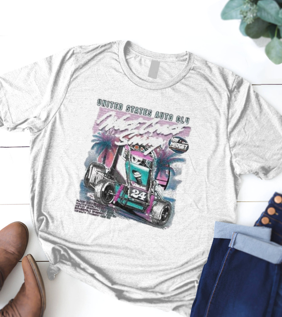 United States Auto Club West Coast Swing National Midget Racing 24 Palm Tree Background T-Shirt