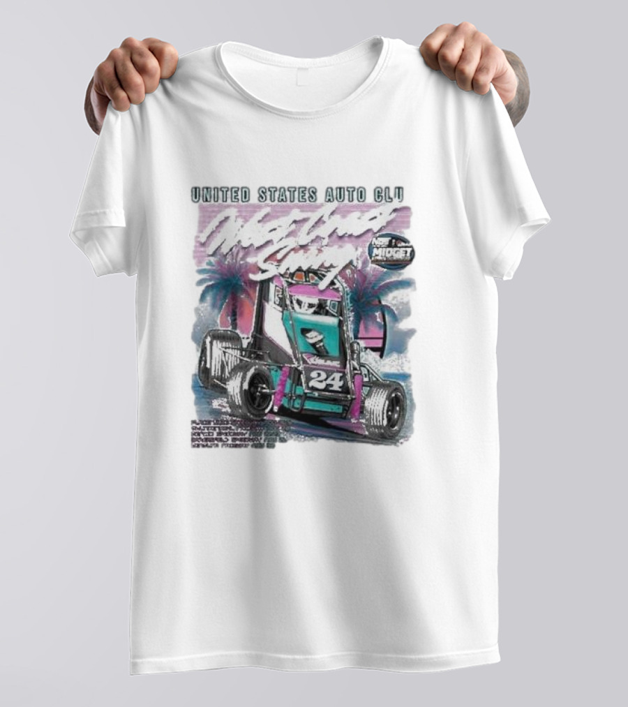 United States Auto Club West Coast Swing National Midget Racing 24 Palm Tree Background T-Shirt