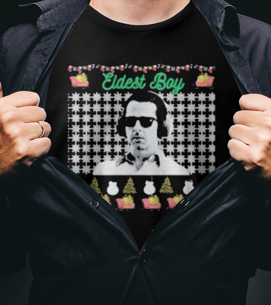 Kendall Roy Eldest Boy Ugly Christmas Sweater Design With Santa Hats And Trees T-Shirt