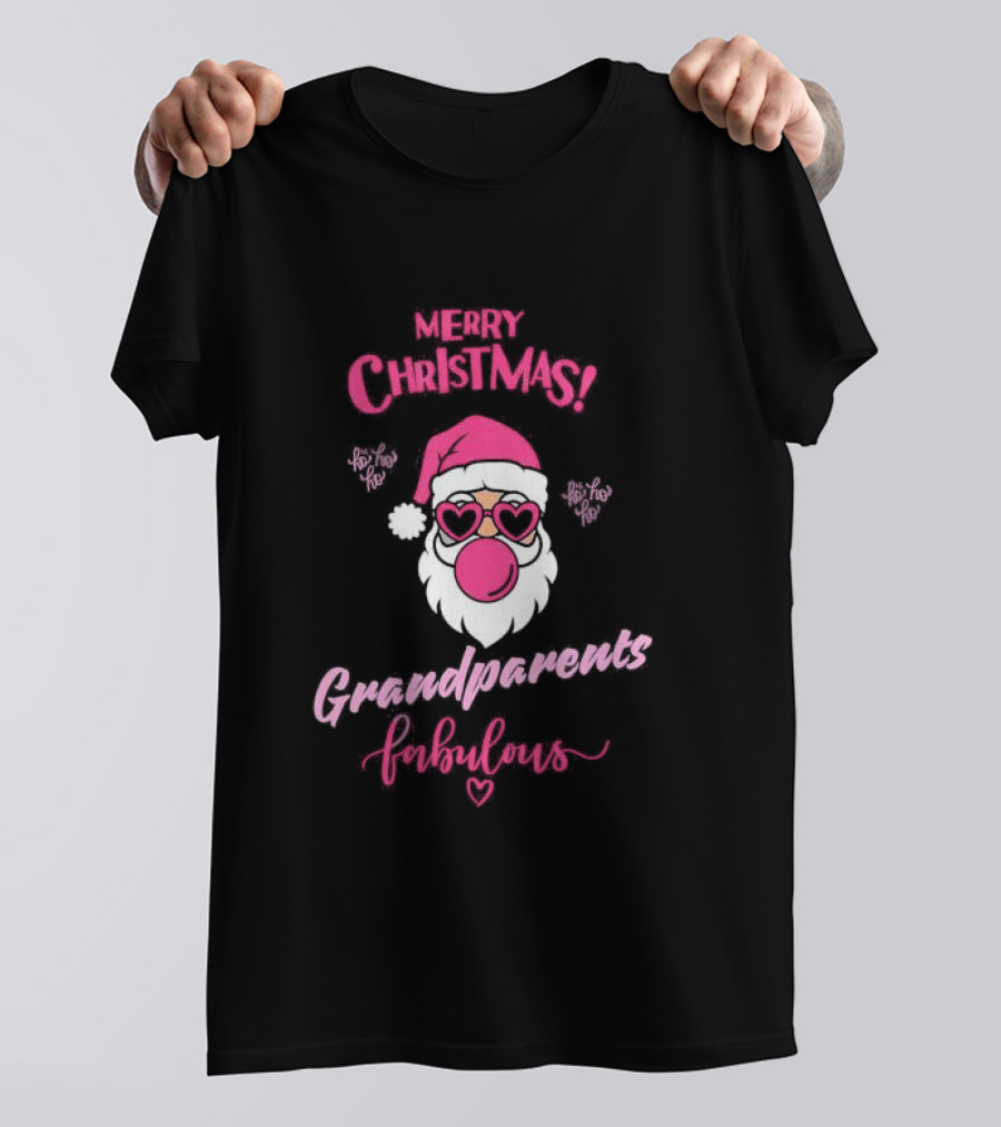 Merry Christmas Grandparents Fabulous Pink Santa Claus Heart Glasses T-Shirt