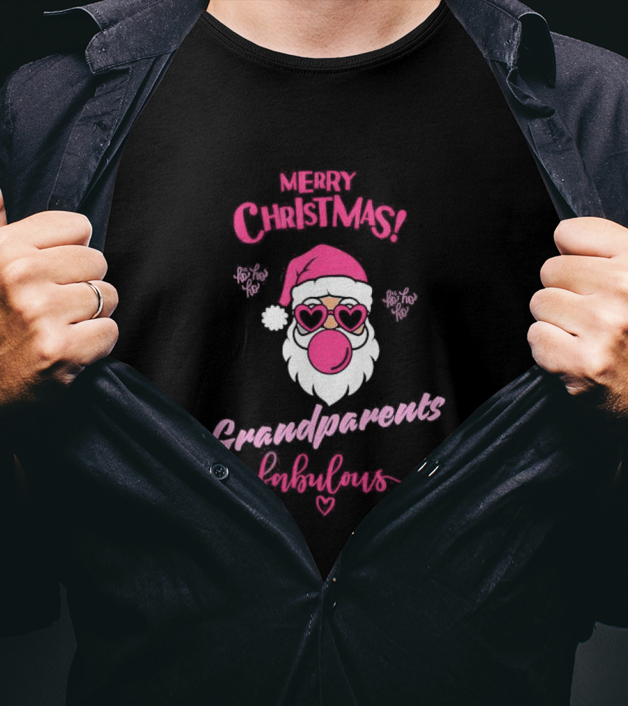 Merry Christmas Grandparents Fabulous Pink Santa Claus Heart Glasses T-Shirt