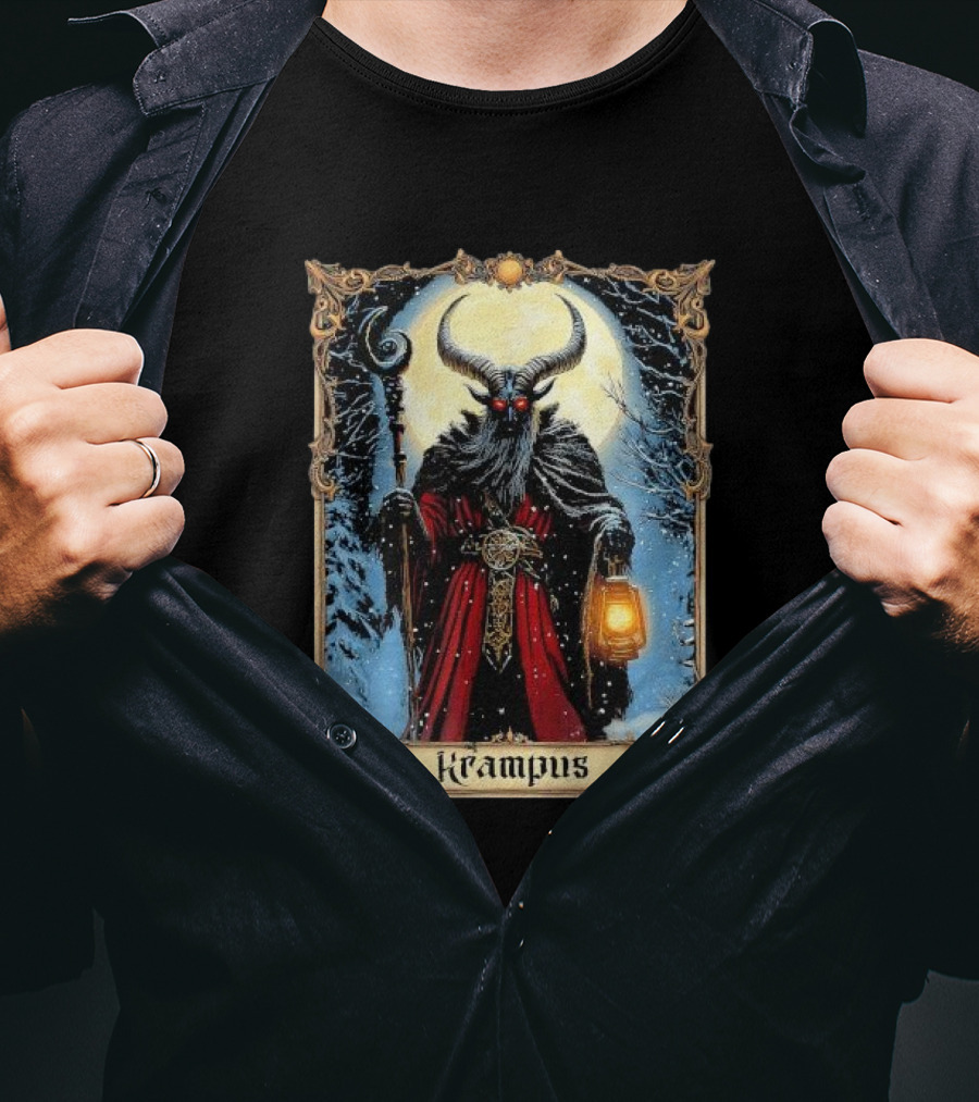 Merry Krampus Tarot Card Christmas Horror Ugly Sweater Xmas T-Shirt