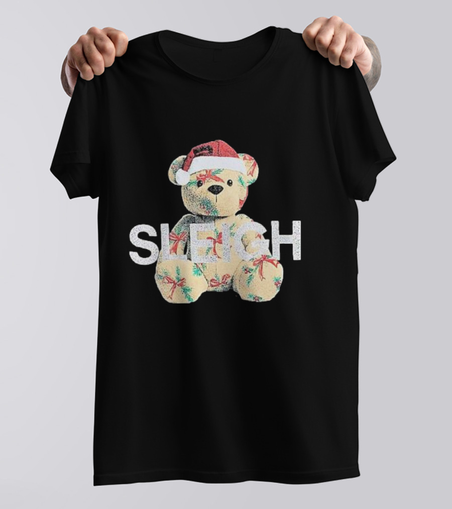 Mini Girls Black Christmas Bear Sleigh T-Shirt