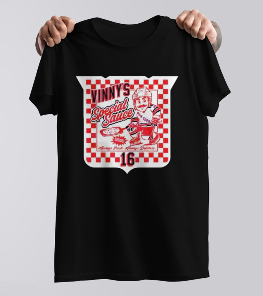 Vinny's Special Sauce Always Fresh Always Delivers New York Hockey 16 T-Shirt
