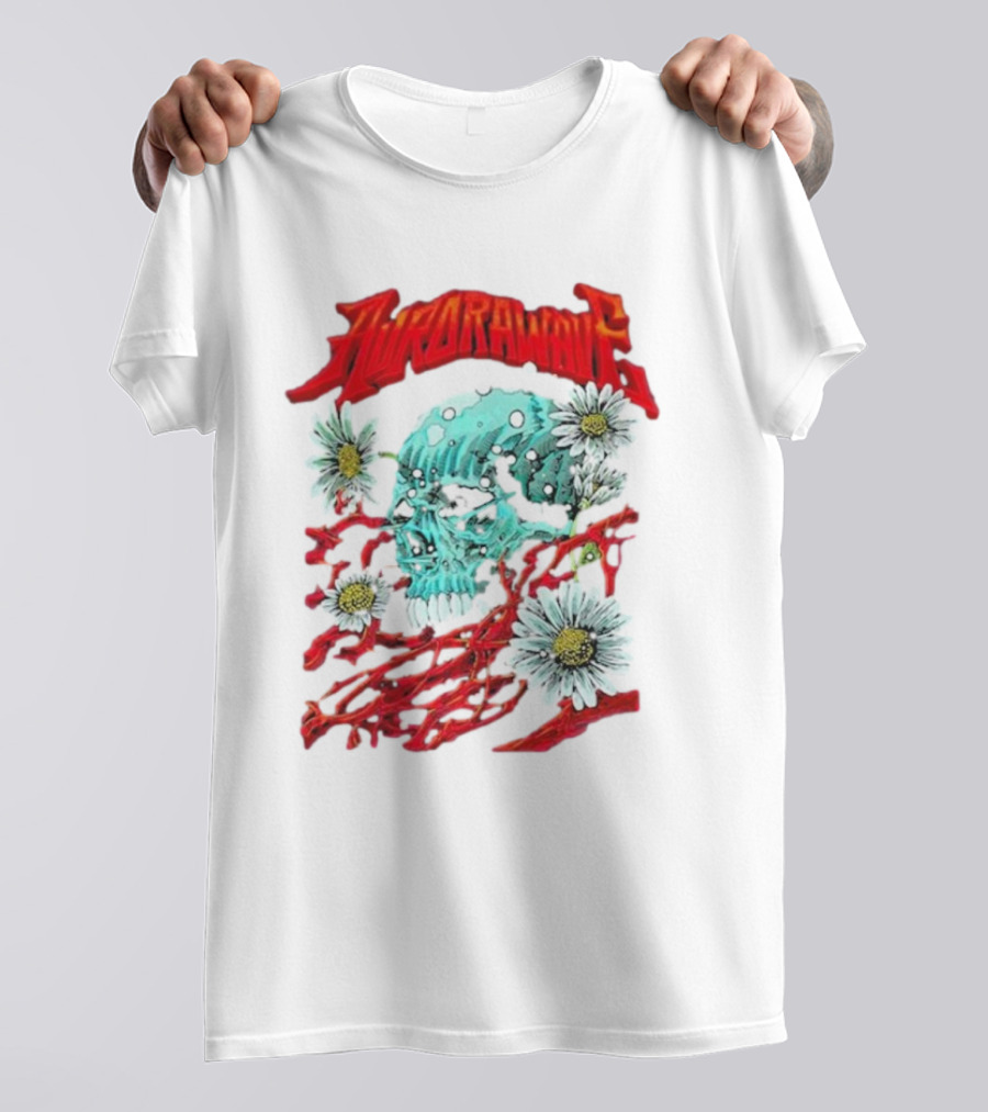 AuroraWave Skull Daisy Red Vines T-Shirt