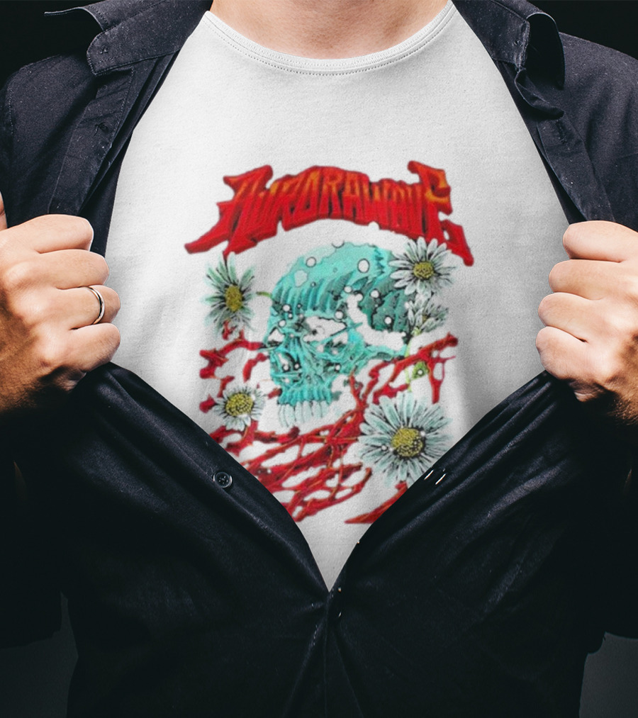 AuroraWave Skull Daisy Red Vines T-Shirt