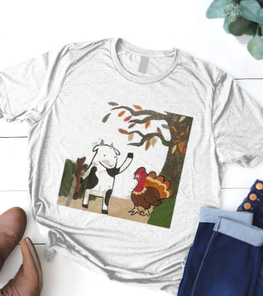 Leanbeefpatty Turkey Time Cow Under Autumn Tree T-Shirt