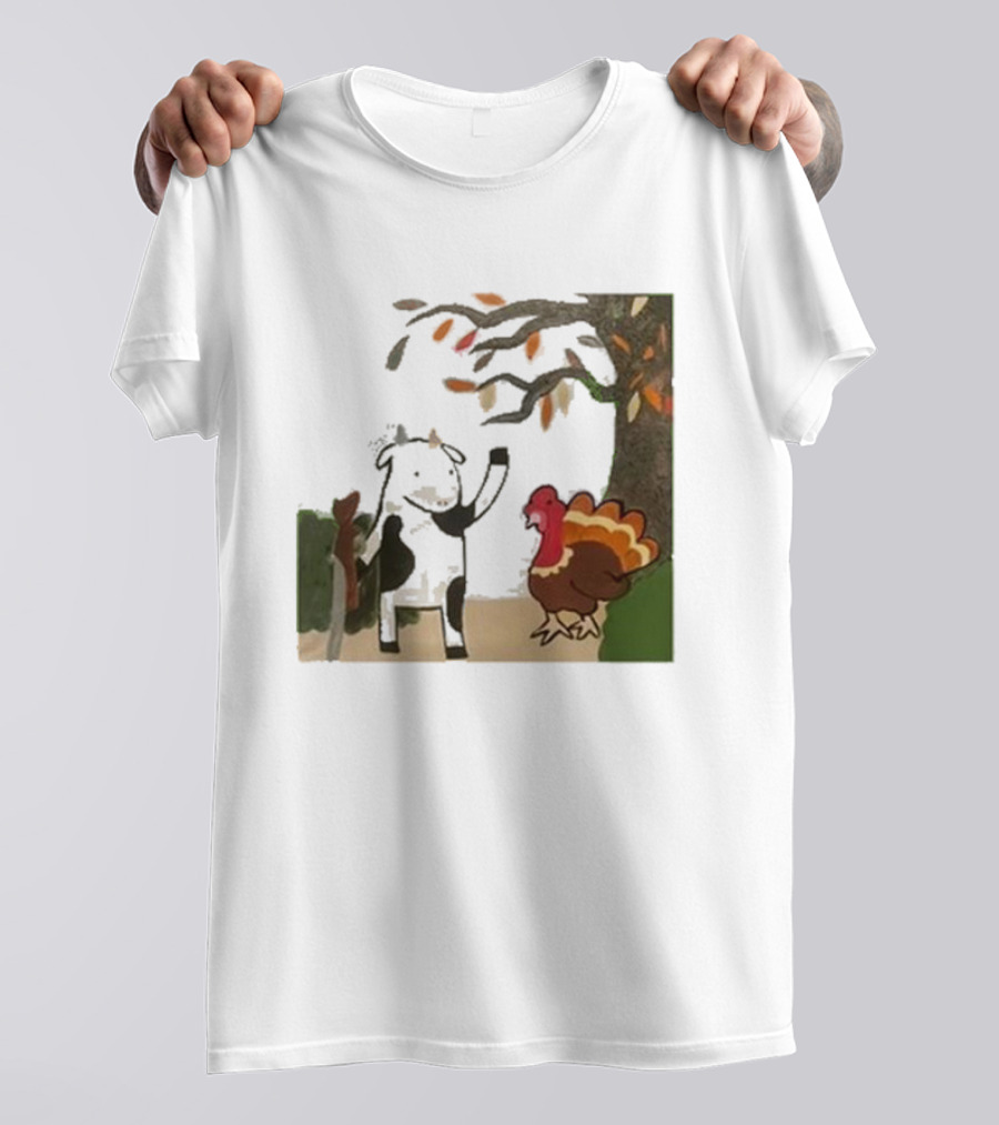 Leanbeefpatty Turkey Time Cow Under Autumn Tree T-Shirt