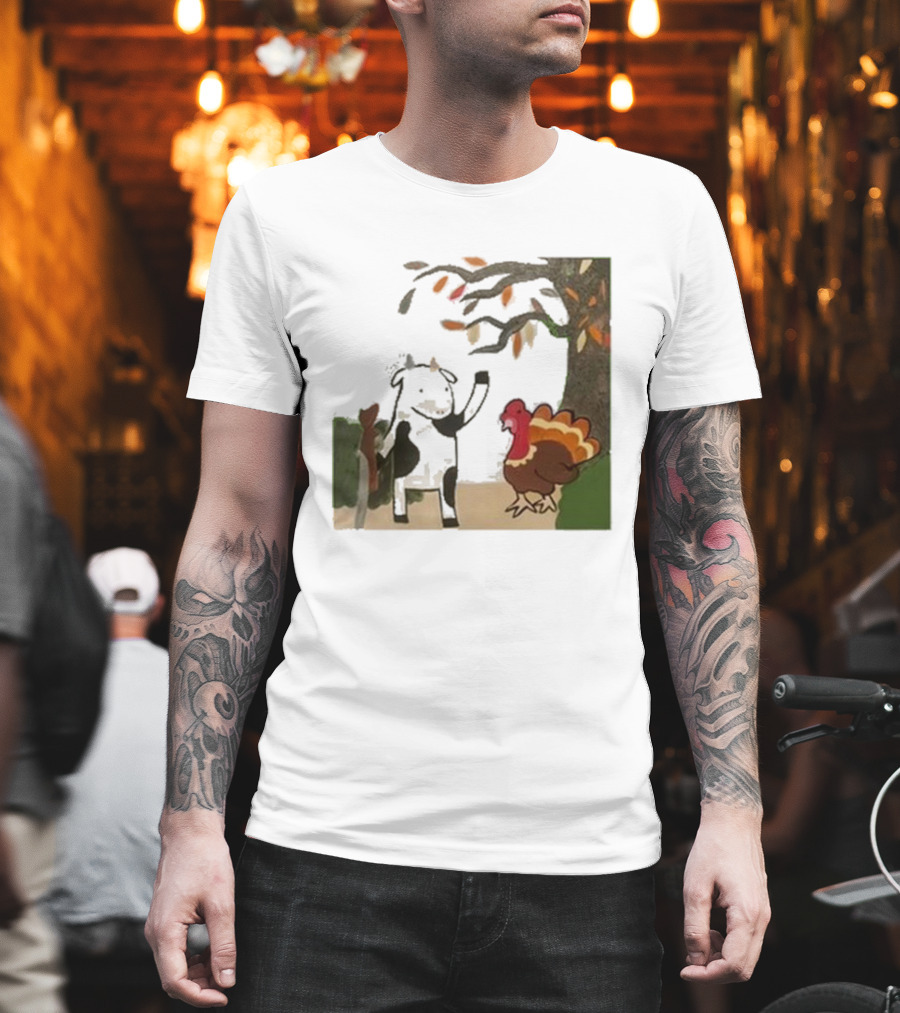 Leanbeefpatty Turkey Time Cow Under Autumn Tree T-Shirt