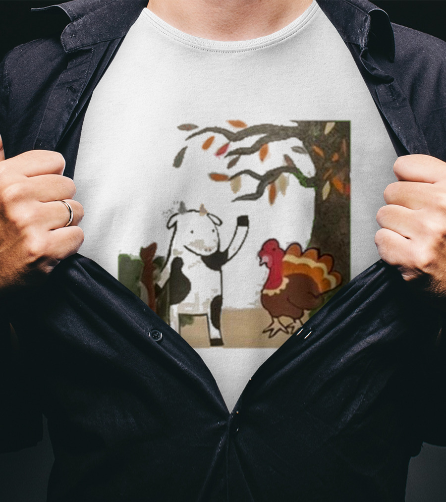 Leanbeefpatty Turkey Time Cow Under Autumn Tree T-Shirt