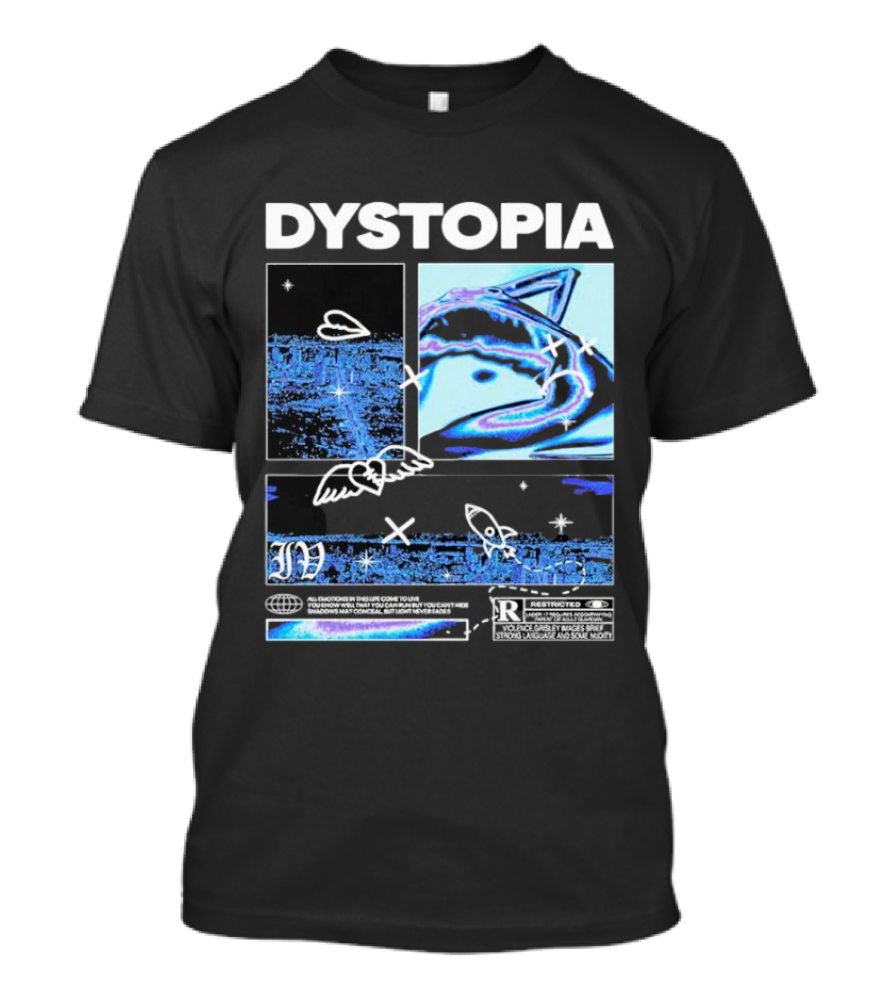 Dystopia Ivoxygen All Emotions In Ties Life Come To Live Shadows May Conceal But Light Never Fades Restricted T-Shirt