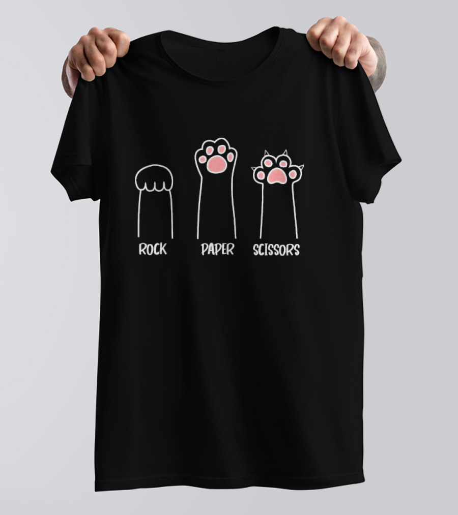 Rock Paper Scissors Hand Game Cute Paw Paws T-Shirt