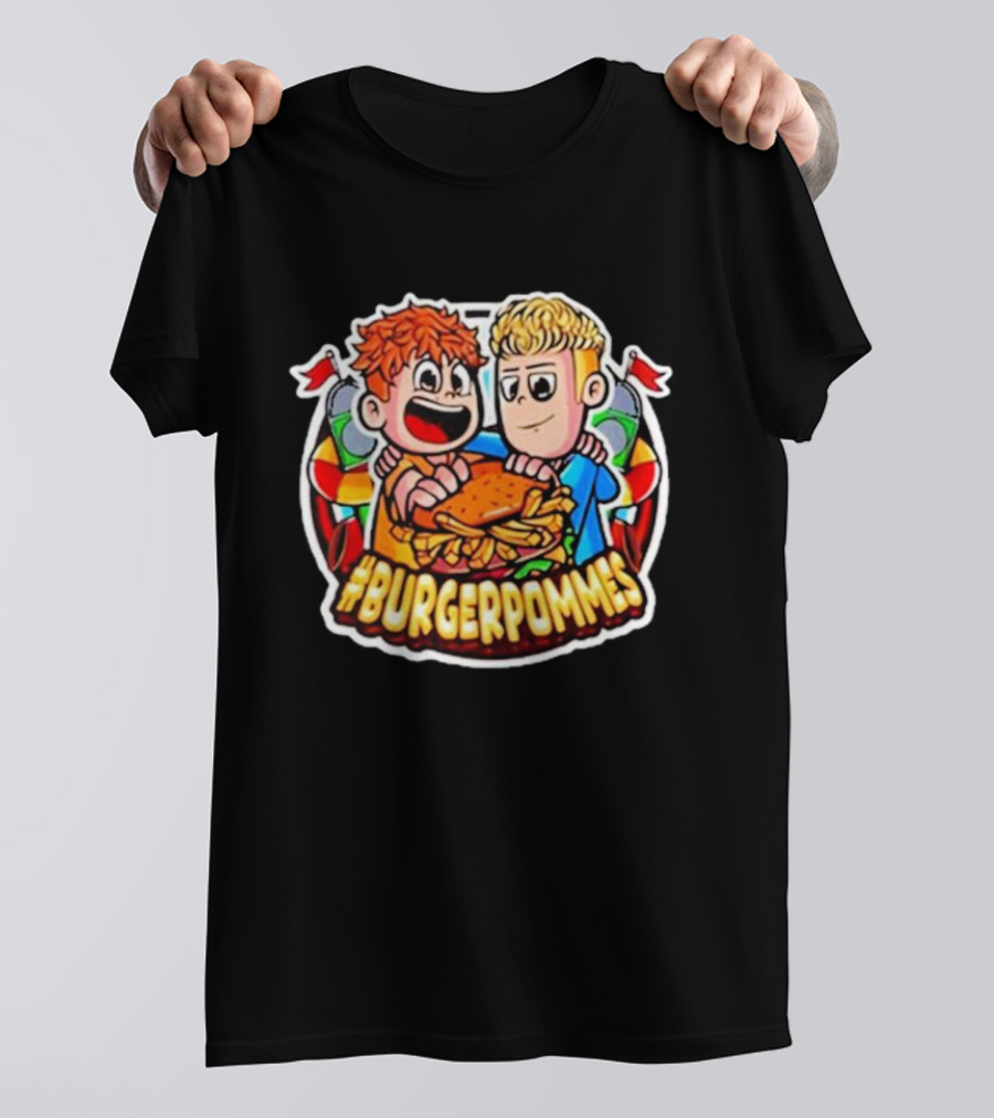 Burgerpommes Lukas Duo Eating Burger And Fries T-Shirt