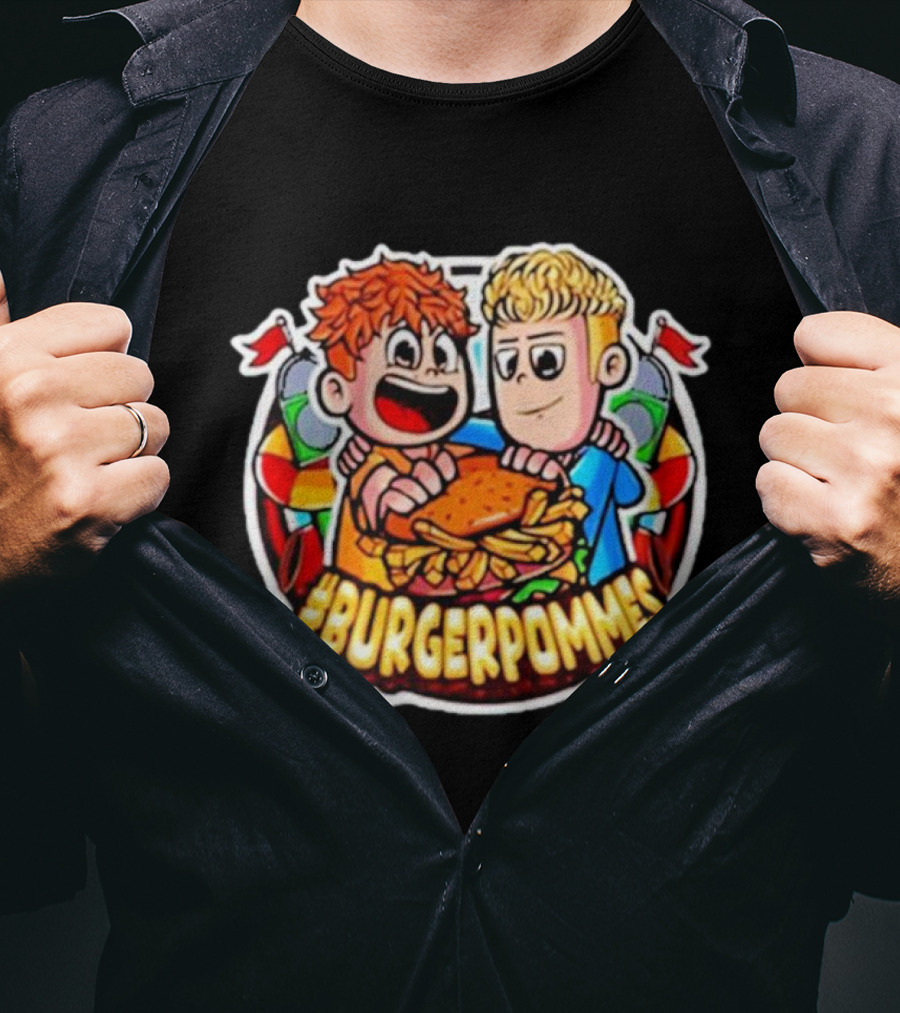 Burgerpommes Lukas Duo Eating Burger And Fries T-Shirt