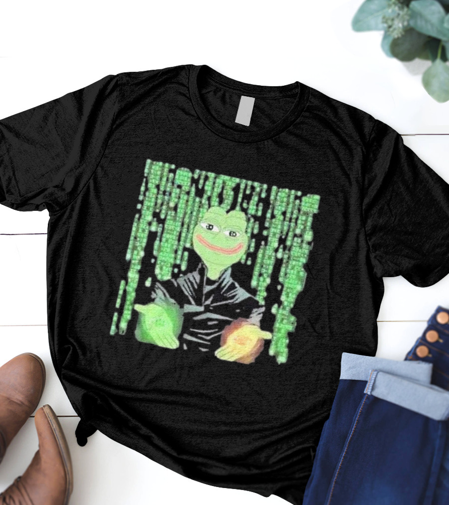 Pepe Matrix Code With Green Red Pill Aesthetic T-Shirt