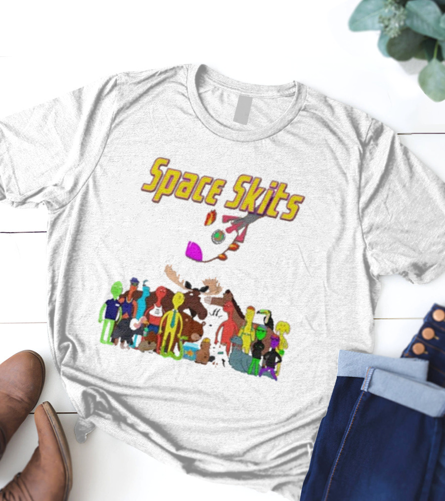 Space Skits Cartoon Characters And Whimsical Alien Crew T-Shirt